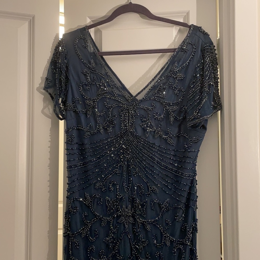 Pisarro Nights Beaded Mesh Column Gown Dress
